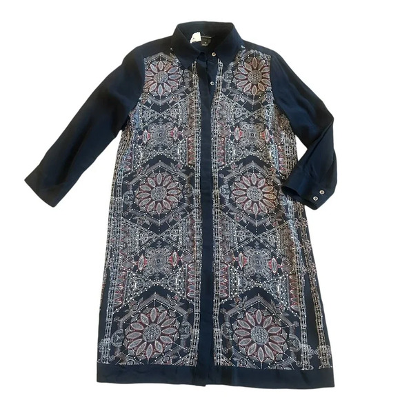 Club Monaco Geometric Sunflower Print 100% Silk Dress Button-Down Size 0 NEW - Picture 1 of 11